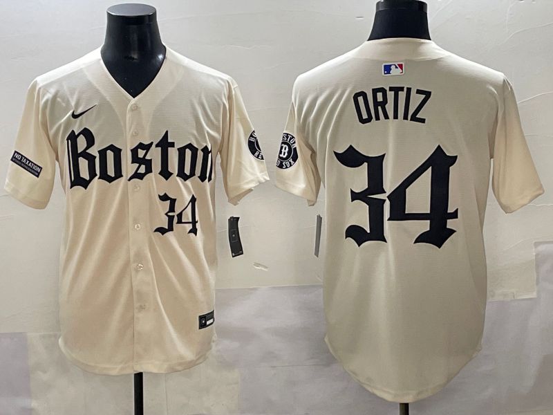 Men 2025 Boston Red Sox #34 Ortiz Cream Five generations Joint Name Nike MLB Jersey style 12